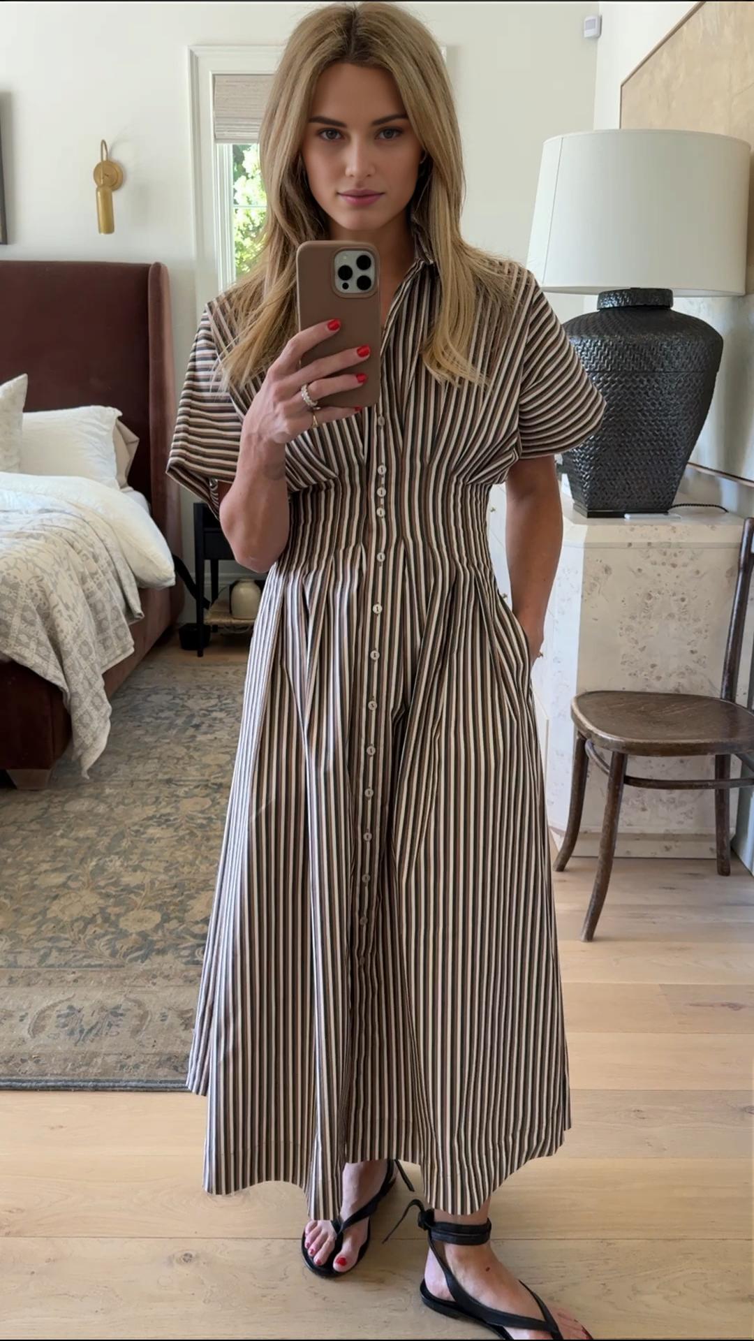 Striped Button Shirt Dress (Buy 2 Free Shipping)
