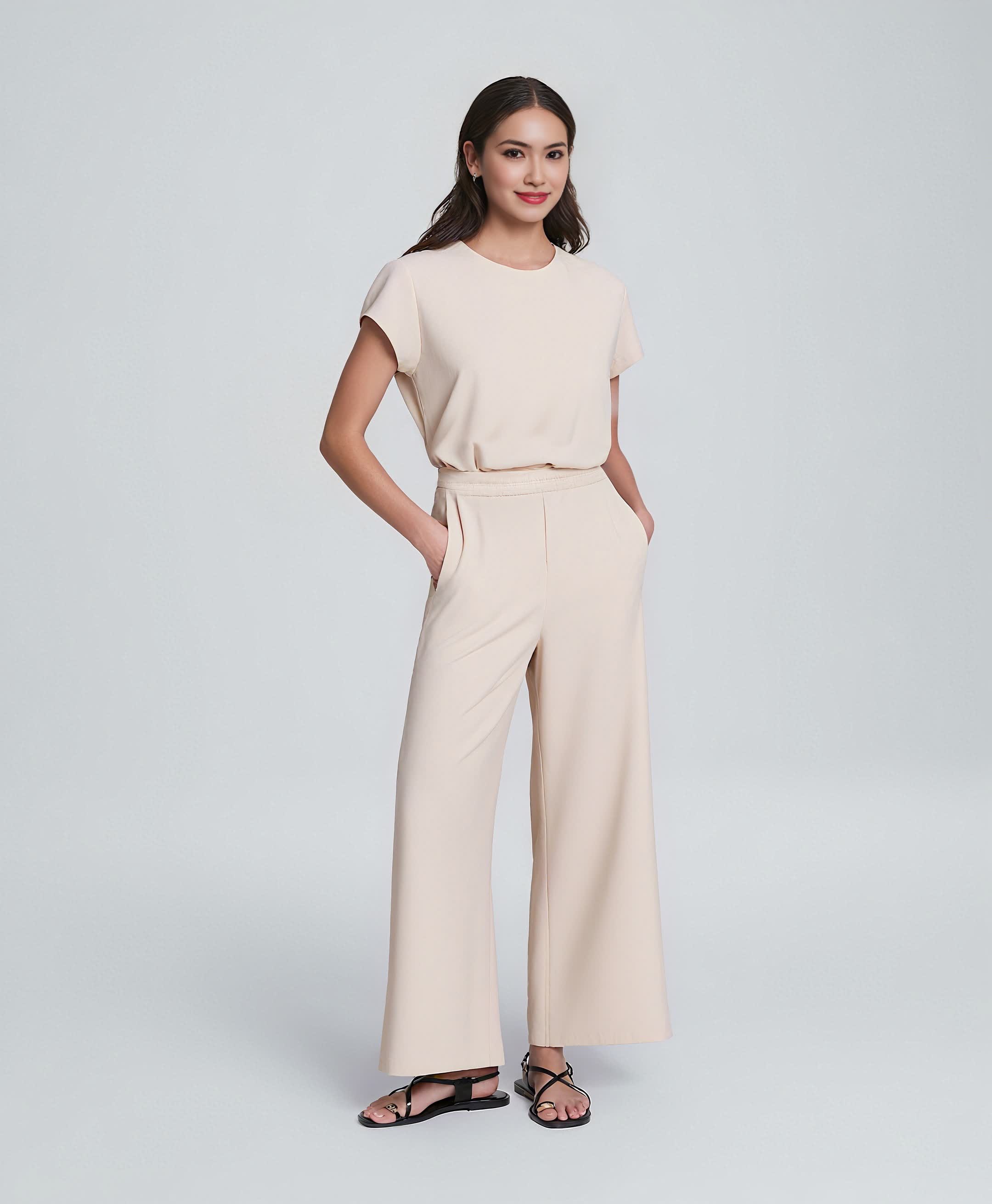 AirEssentials Cap Sleeve Cinched Jumpsuit (Buy 2 Free Shipping)