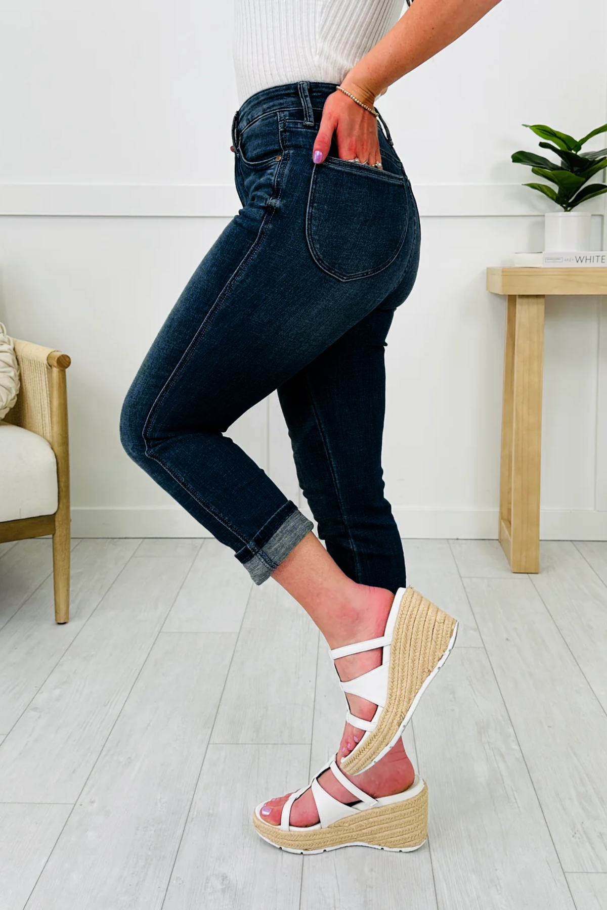 Tummy Control Cuffed Capri Jeans (Buy 2 Free Shipping)