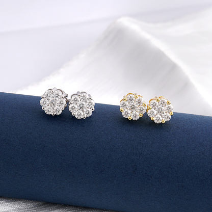 S925 Round Bling Cluster Earrings D Color Synthetic Moissanite UnisexStud Earrings