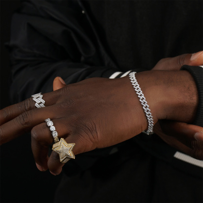 03style 6.8MM S925 VVS Synthetic Moissanite Hip Hop Iced Out Cuban Link Bracelet