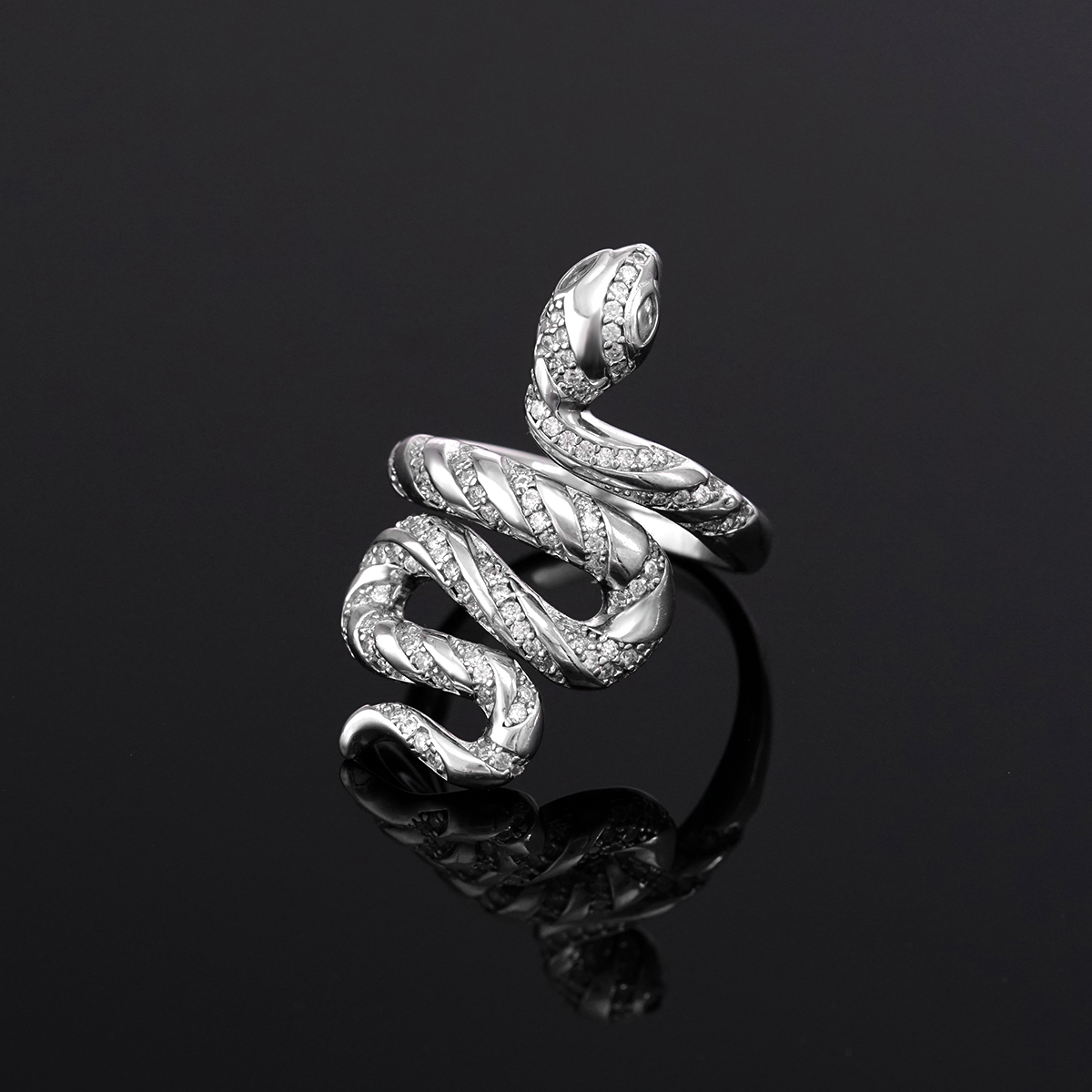 Serpentine Snaked Unisex Ring Moissanite & S925