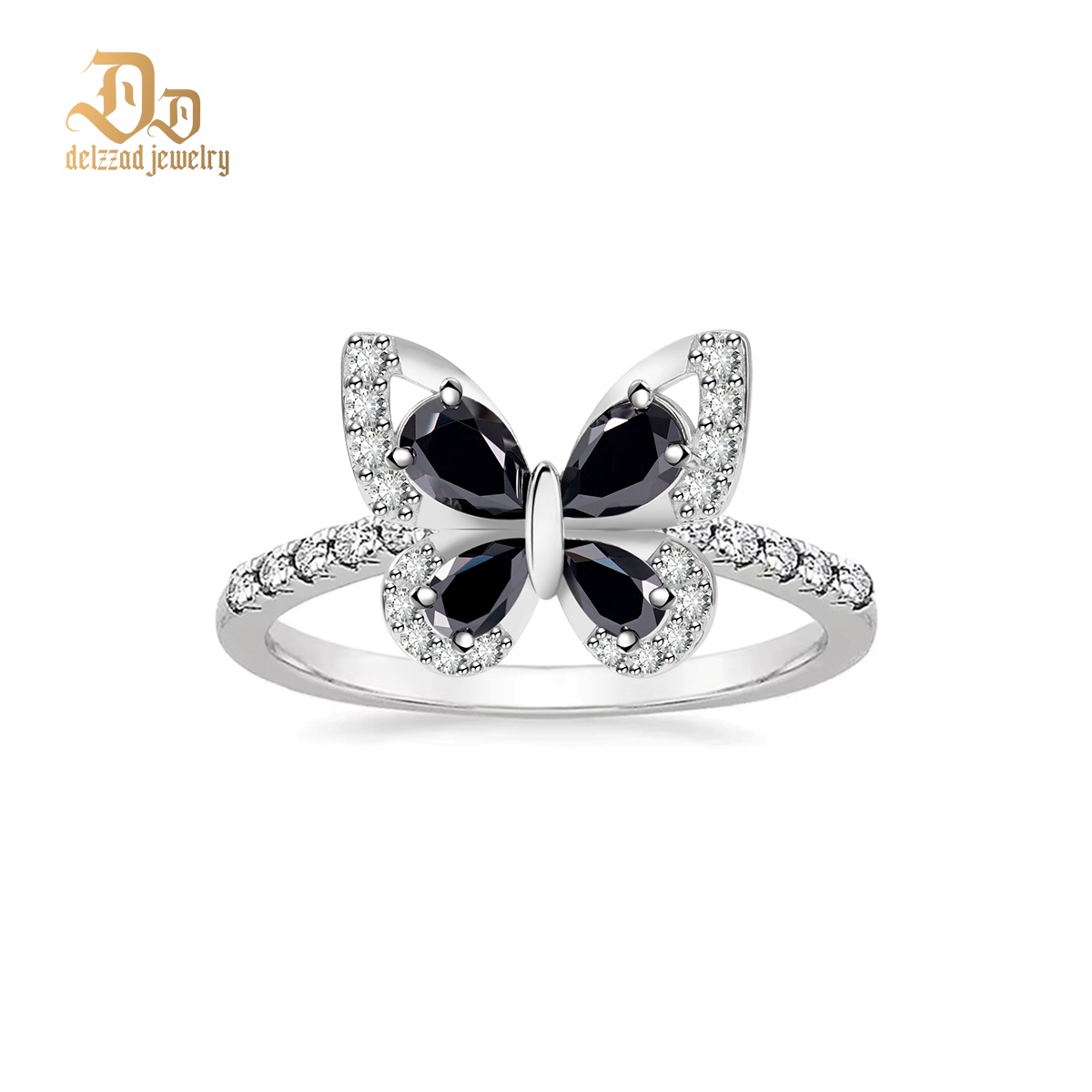 1.6ct S925 Black Butterfly Pear Synthetic Moissanite Unique Ring