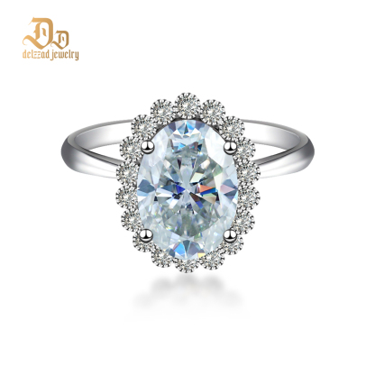 6ct Oval Synthetic Moissanite Halo Flower Ring In 925 Sterling Silver