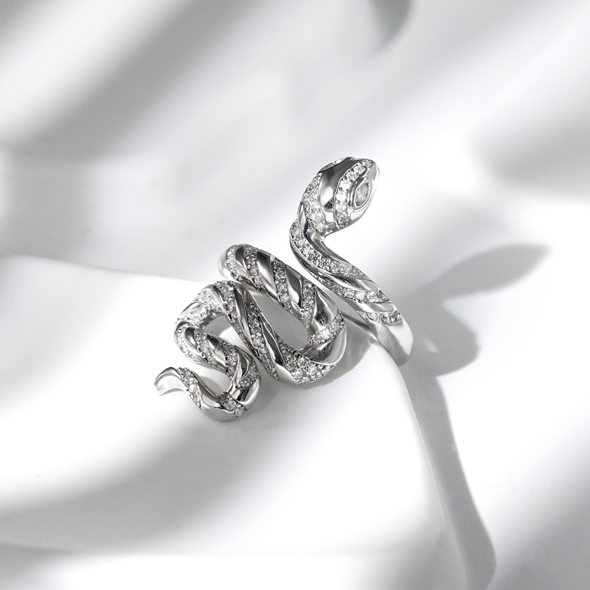 Serpentine Snaked Unisex Ring Moissanite & S925