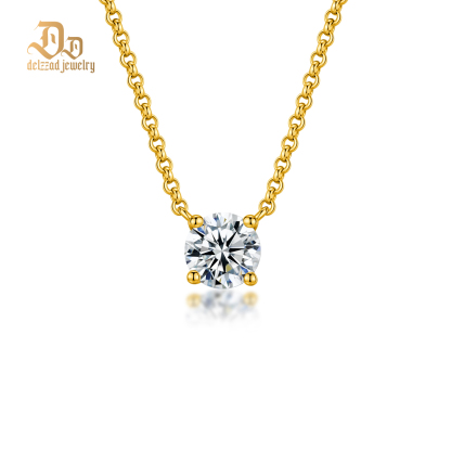 Delzzad S925 1ct Synthetic Moissanite Classic Round Four Prong Necklace