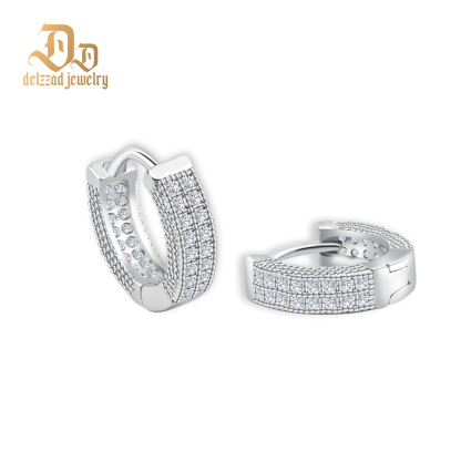 Delzzad S925 Round VVS Synthetic Moissanite Iced Hoop Earring Birthday Valentine's Day Gifts for Men Women