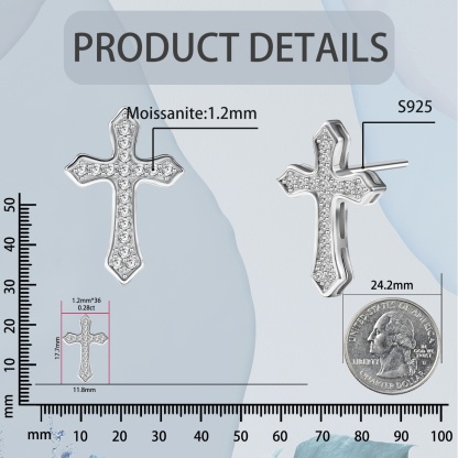 Hip Hop Bling Cross Stud Earrings S925 D Color VVS Synthetic Moissanite Unisex Earrings