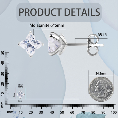 Delzzad Solitaire Clover Stud Earrings Lab-Created Moissanite Stud Earring S925 Sterling Silver Moissanite Jewelry Perfect Birthday Gift for Men Women Wedding Set
