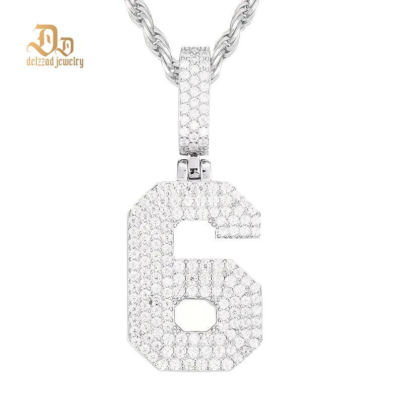 S925 SYNTHETIC MOISSANITE ICED OUT LARGE NUMBER NECKLACE PENDANT