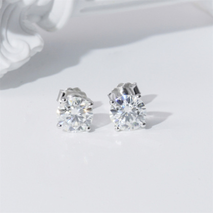 Solitaire Four Prong Earrings Screw/Butterfly Back Stud Earrings D-Color Moissanite & S925