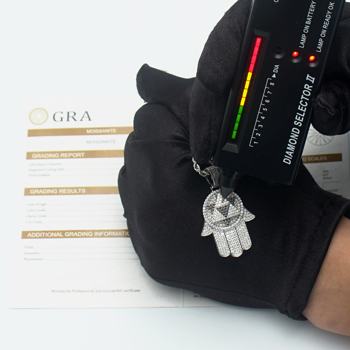 S925 2ct VVS Synthetic Moissanite Rotatable Bling Hand Charm Palm Pendant Necklace Anniversary Gift