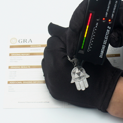 S925 2ct VVS Synthetic Moissanite Rotatable Bling Hand Charm Palm Pendant Necklace Anniversary Gift