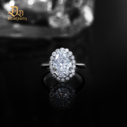 6ct Oval Synthetic Moissanite Halo Flower Ring In 925 Sterling Silver