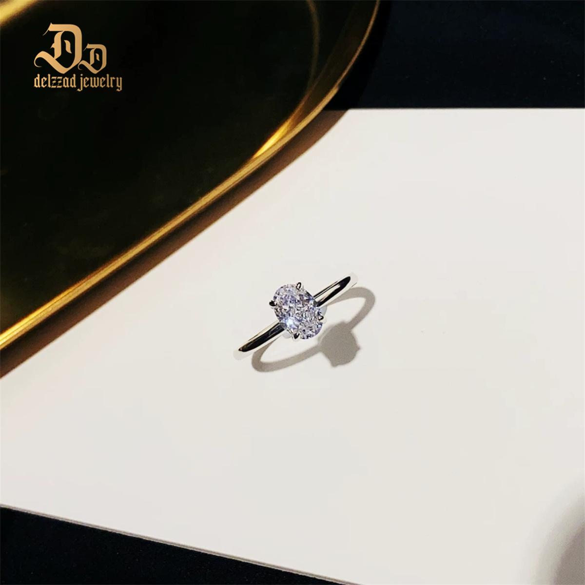 Delzzad S925 1ct Oval Cut VVS Synthetic Moissanite Solitaire Prong Promise Engagement Ring Anniversary Valentine's Day Gifts For Her