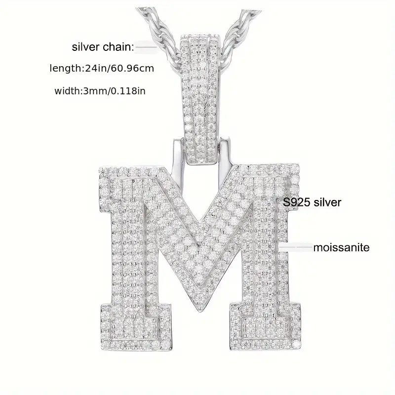 MOISSANITE SOLID ALPHBET LETTERS NAME CHARM PENDANT SMALL SIZE WHITE GOLD