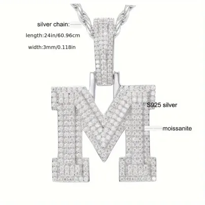 MOISSANITE SOLID ALPHBET LETTERS NAME CHARM PENDANT SMALL SIZE WHITE GOLD