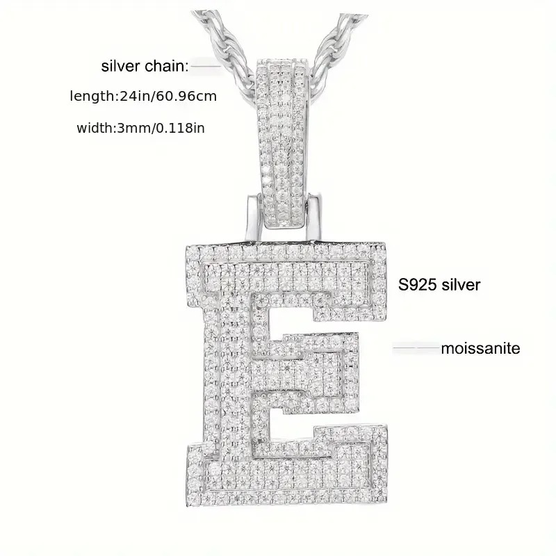 MOISSANITE SOLID ALPHBET LETTERS NAME CHARM PENDANT SMALL SIZE WHITE GOLD