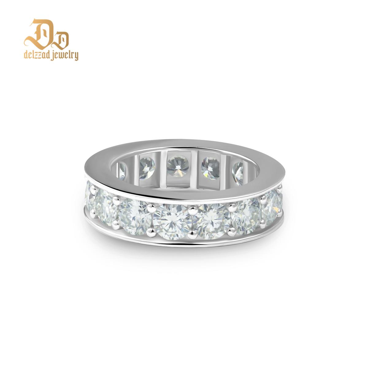 Delzzad S925 Round VVS Synthetic Moissanite Classic Eternity Ring Band Engagement Wedding Valentine's Day Gifts