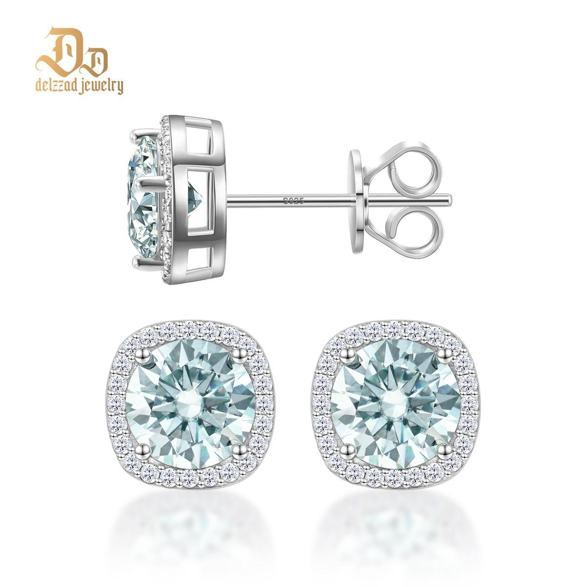 Delzzad S925 Synthetic Moissanite Colored Halo Square Stud Earrings St Valentine's Day Christmas Birthday Gift For Men Women