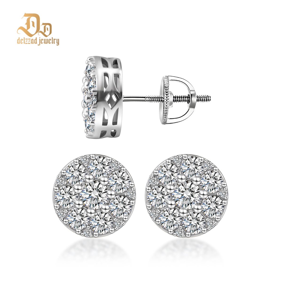 10MM 925S & VVS Moissanite Cluster Halo Stud Earrings
