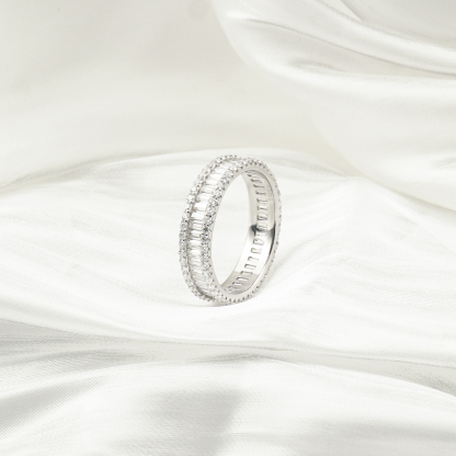 Baguette Round Cut Eternity Ring Band VVS D Color Synthetic Moissanite S925 Unisex Ring