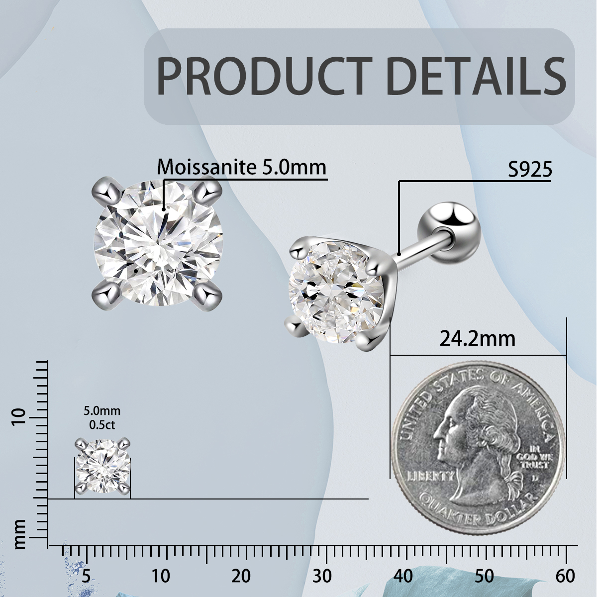 S925 0.5ct Synthetic Moissanite Exquisite Hip Hop Solitaire Four-Prong Stud Earrings Anniversary Birthday Mother's Day Gifts For Men Women