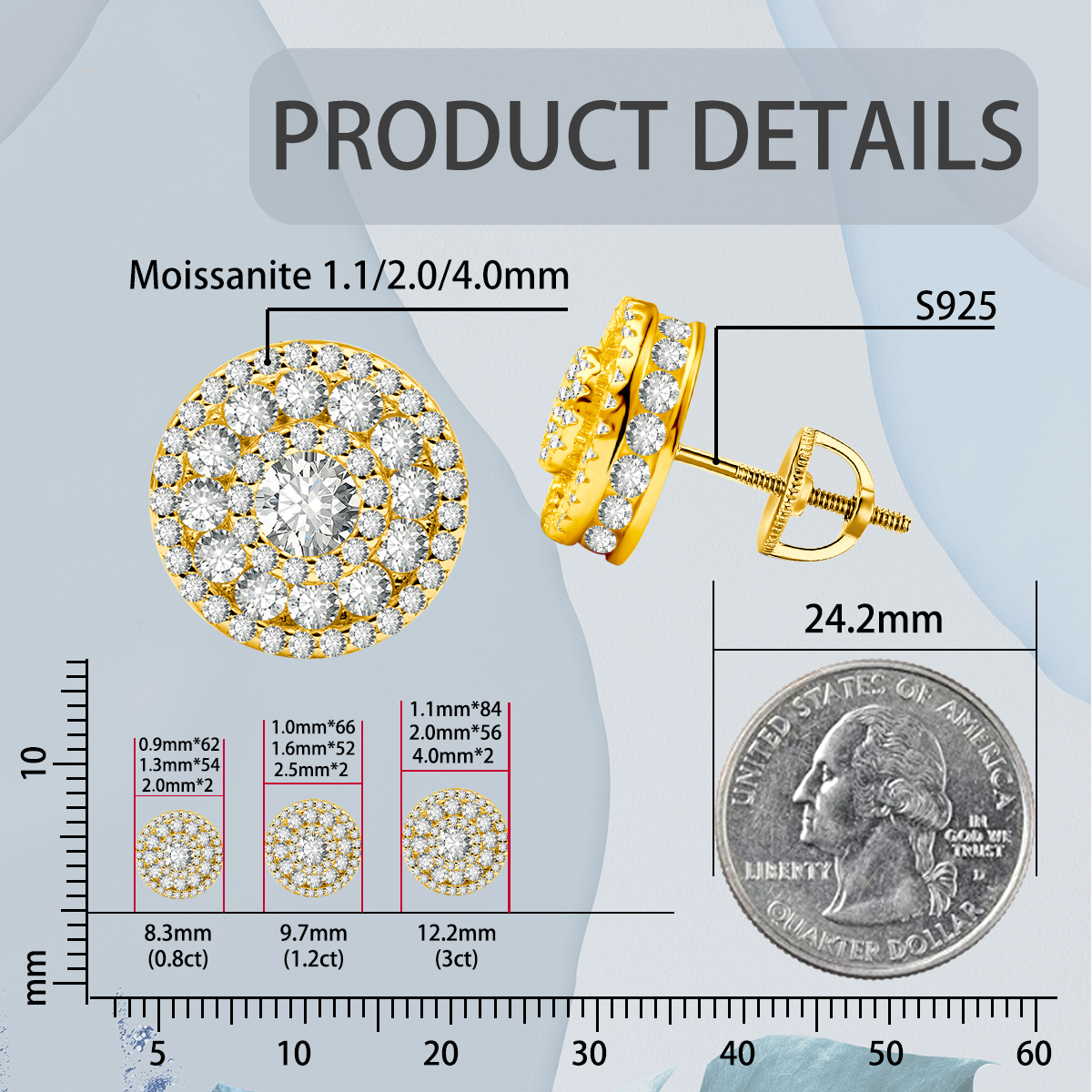 DIAMOLOCK Cluster Shine Stud Earrings 925S & VVS Moissanite