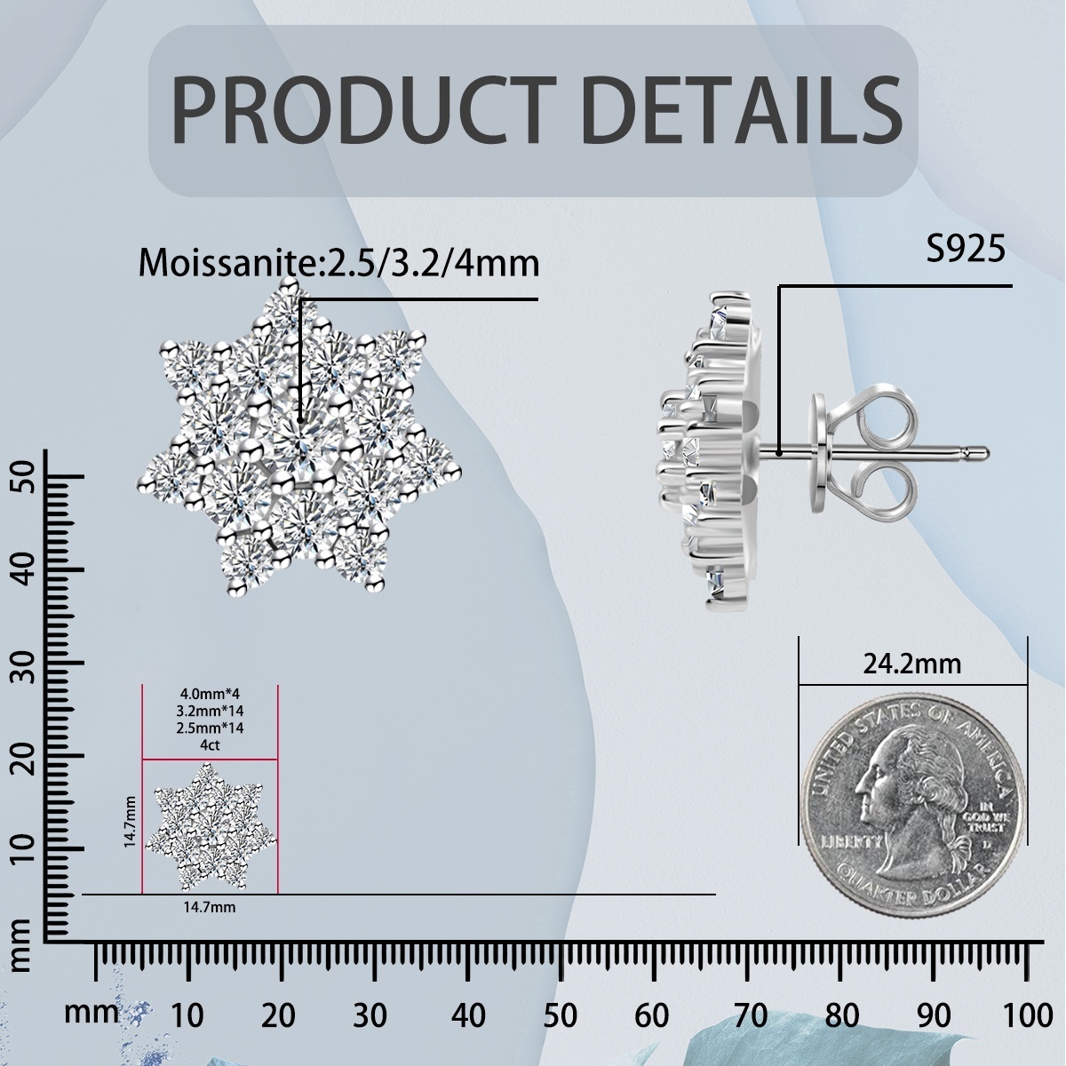 S925 Round Synthetic Moissanite Dazzling Star Cluster Studs Earrings Birthday Anniversary Gift Mother's Day Gifts for Men Women