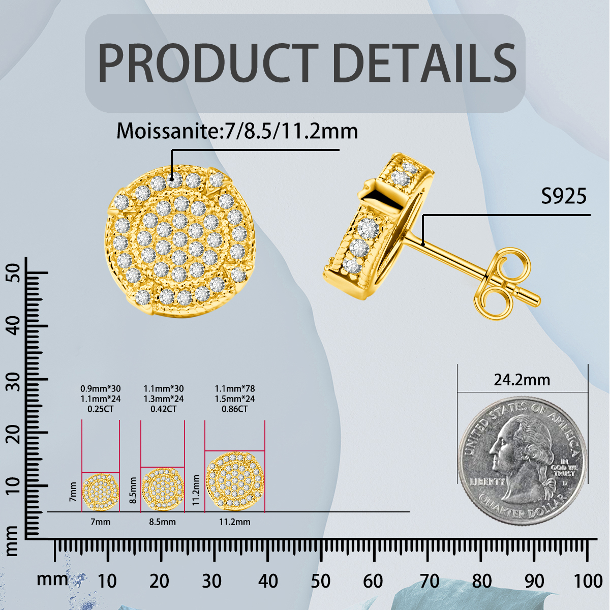 BLINGSHIELD Round Pave Stud Earrings Screw Back Butterfly Back 925S & VVS Moissanite