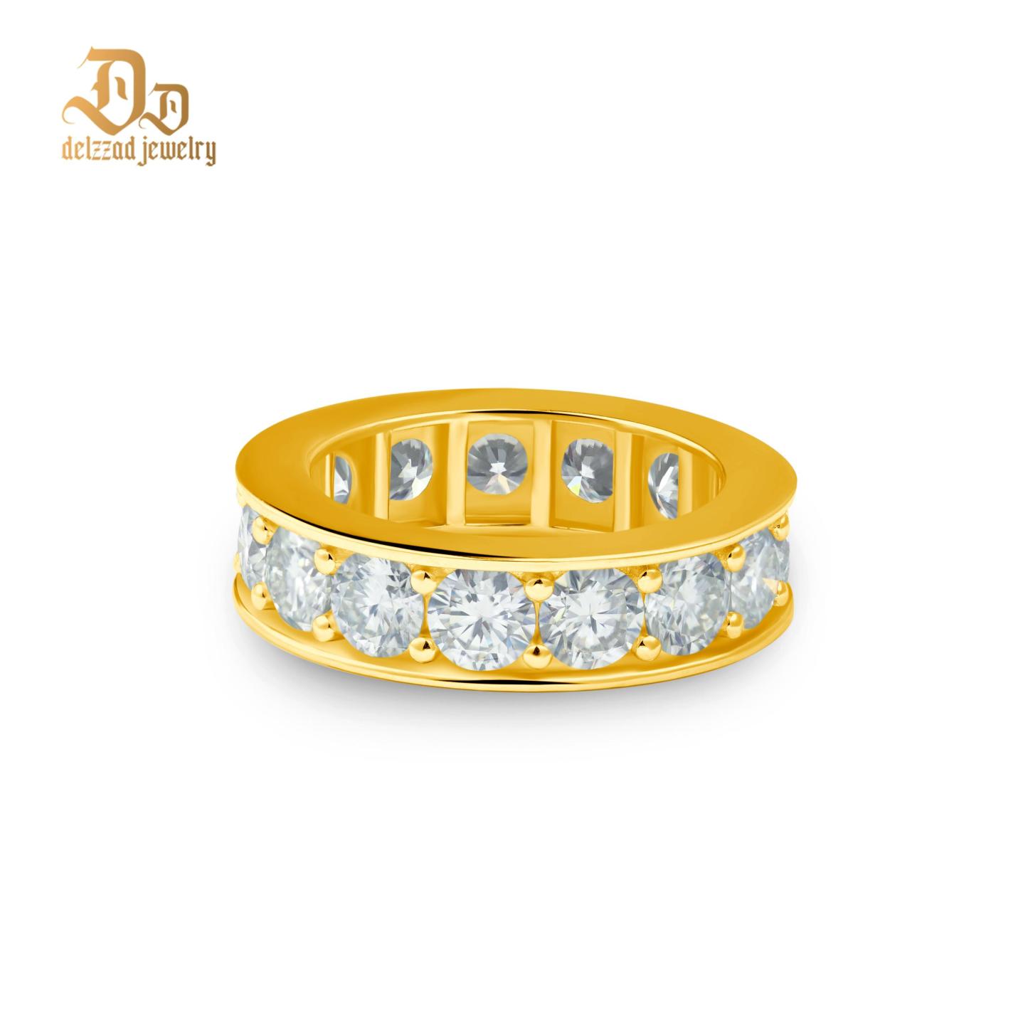 Delzzad S925 Round VVS Synthetic Moissanite Classic Eternity Ring Band Engagement Wedding Valentine's Day Gifts