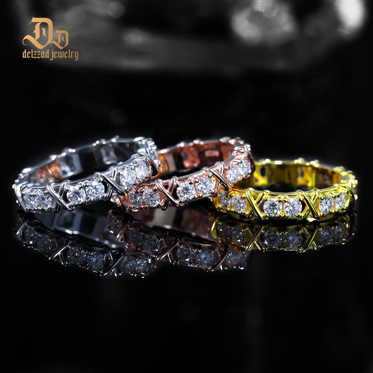 Delzzad S925 VVS Synthetic Moissanite Hip Hop Cross Eternity Ring Wedding Anniversary Gift for Men Women