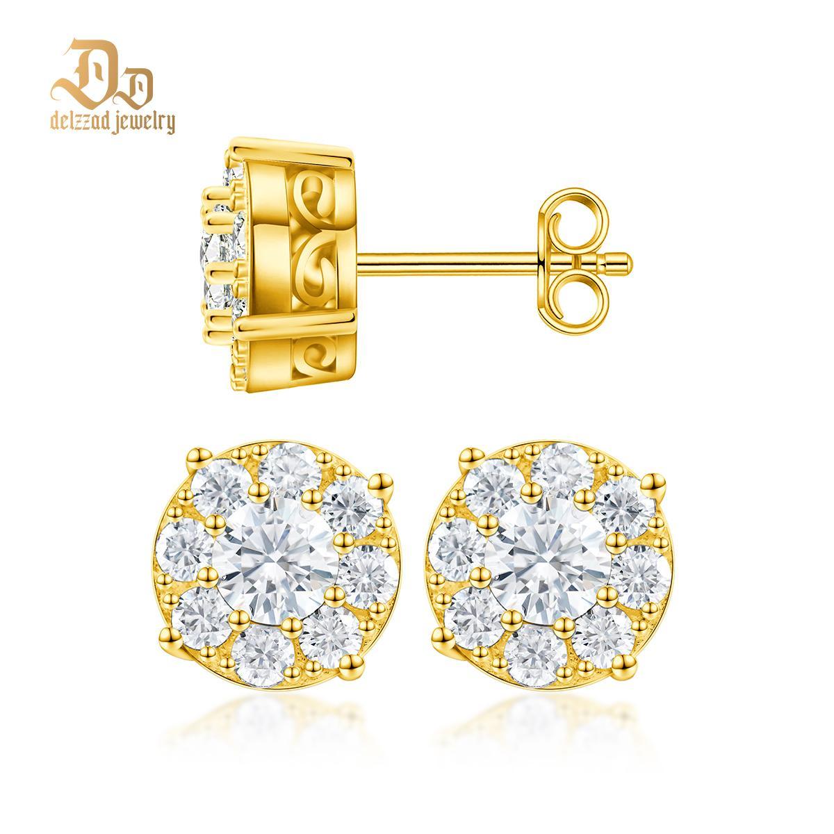 2ct Round Iced Out Halo Earrings D Color Synthetic Moissanite S925 Stud Unisex Earrings