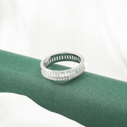 Baguette Round Cut Eternity Ring Band VVS D Color Synthetic Moissanite S925 Unisex Ring