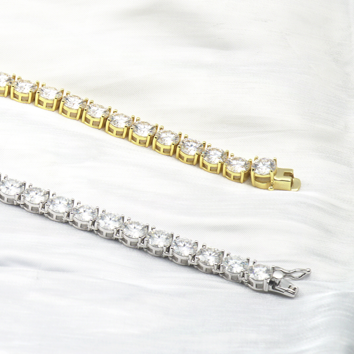 6-8inch and 2-6.5mm Gemstones S925 VVS Synthetic Moissanite Hip Hop Tennis Bracelet