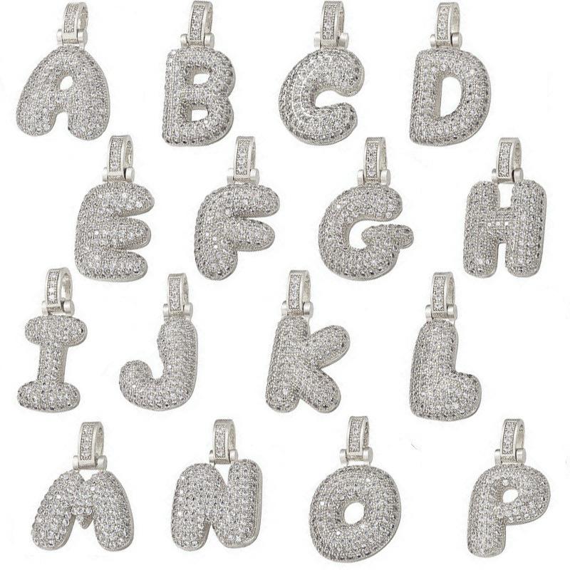 [Buy One Get Free Necklace] Hip Hop Large Letter Alphbet Zirconia Pendant Necklace
