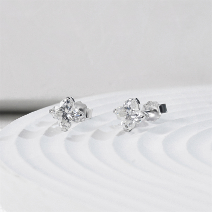 Delzzad Twinkling Four-Leaf Clover Prong Stud Earrings Lab-Created Moissanite Stud Earring S925 Sterling Silver Moissanite Jewelry Perfect Birthday Gift for Men Women Wedding Set