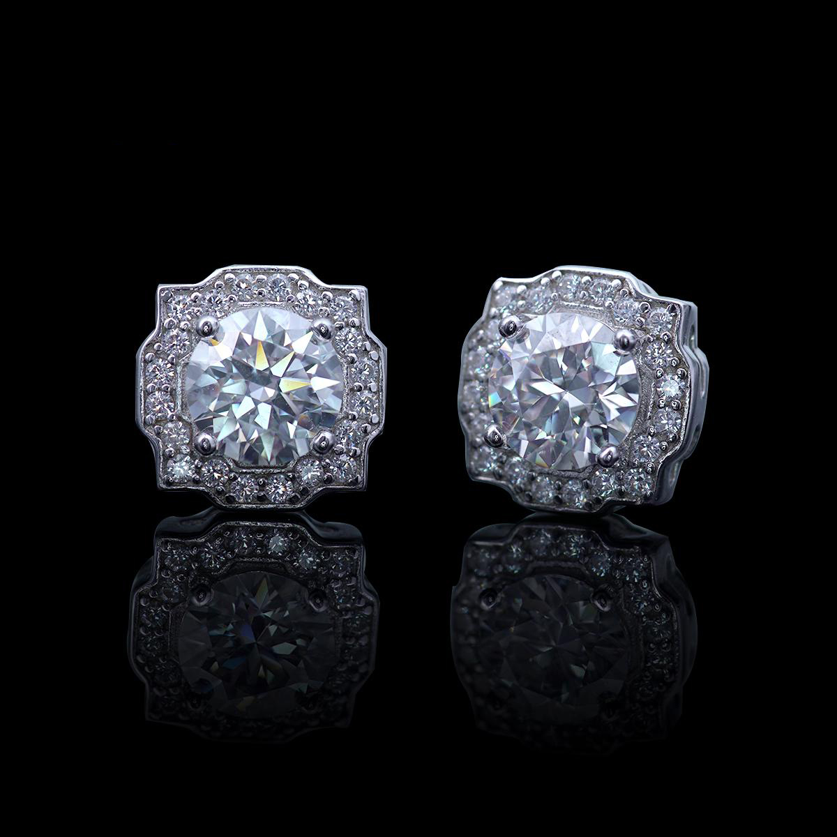 S925 Round Synthetic Moissanite Luxury Stud Earrings Mother's Day Gift For Men Women