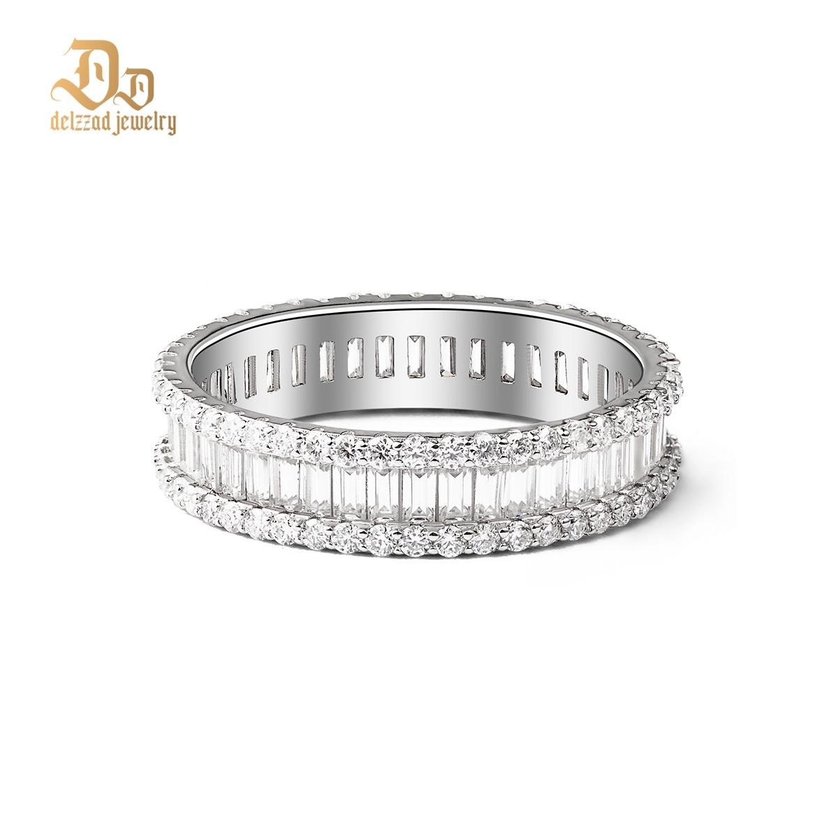 Baguette Round Cut Eternity Ring Band VVS D Color Synthetic Moissanite S925 Unisex Ring