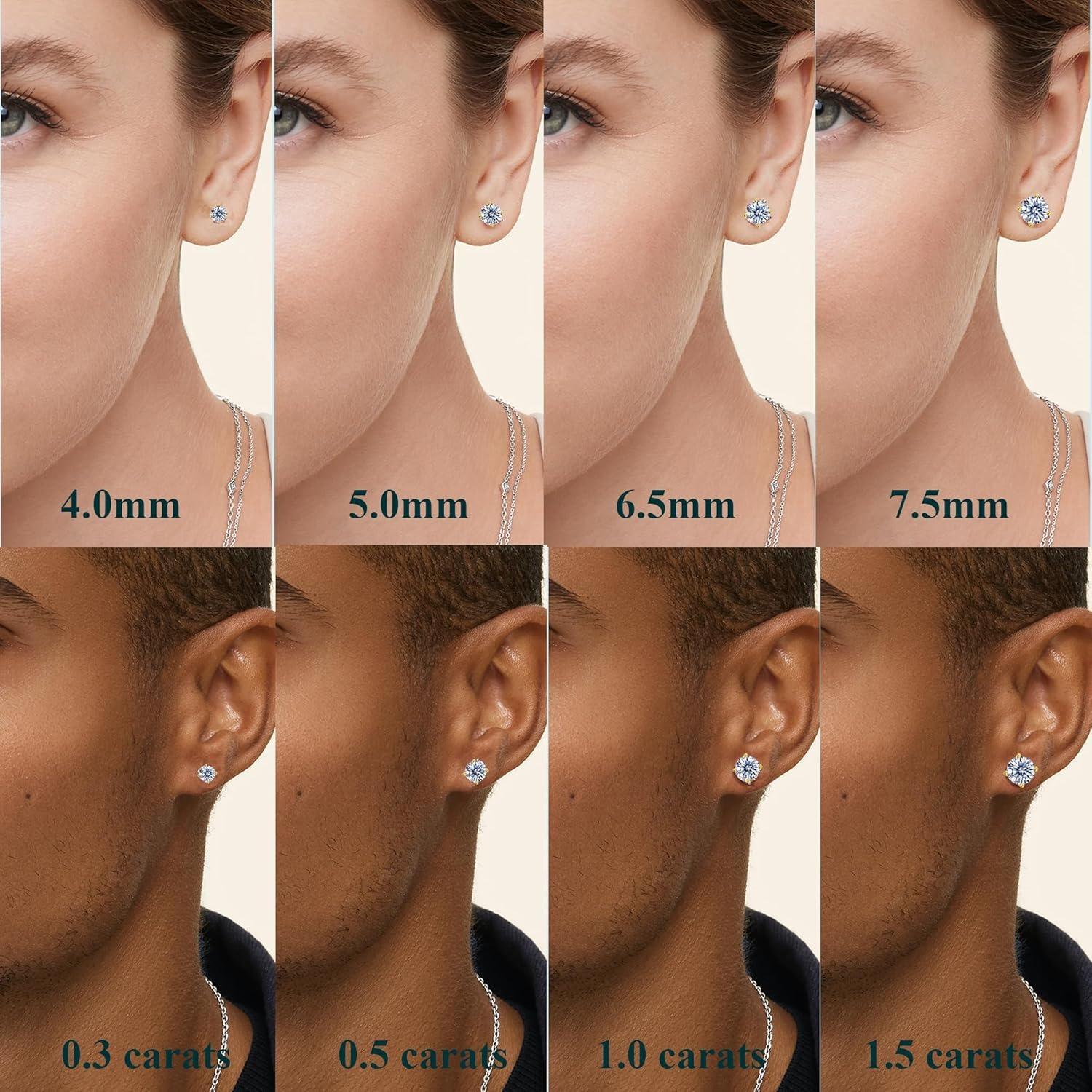 S925 ROUND SYNTHETIC MOISSANITE STUD EARRINGS ANNIVERSARY DAY GIFTS FOR MEN WOMEN