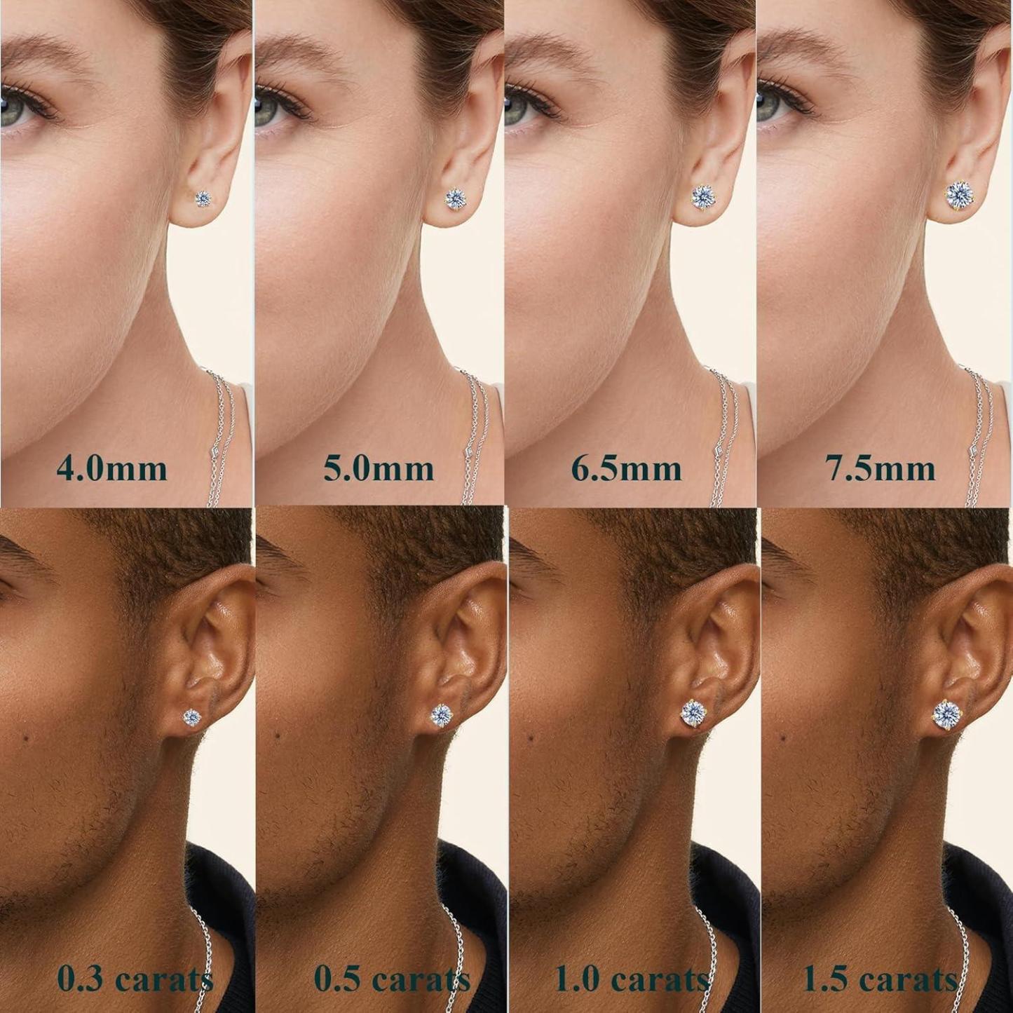 S925 ROUND SYNTHETIC MOISSANITE STUD EARRINGS ANNIVERSARY DAY GIFTS FOR MEN WOMEN