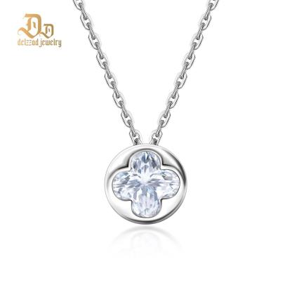 Delzzad 1ct Bloom Clover Cut Pendant Necklace Lab-Created Moissanite Necklace S925 Sterling Silver Moissanite Jewelry Engagement Wedding Anniversary Perfect Gifts