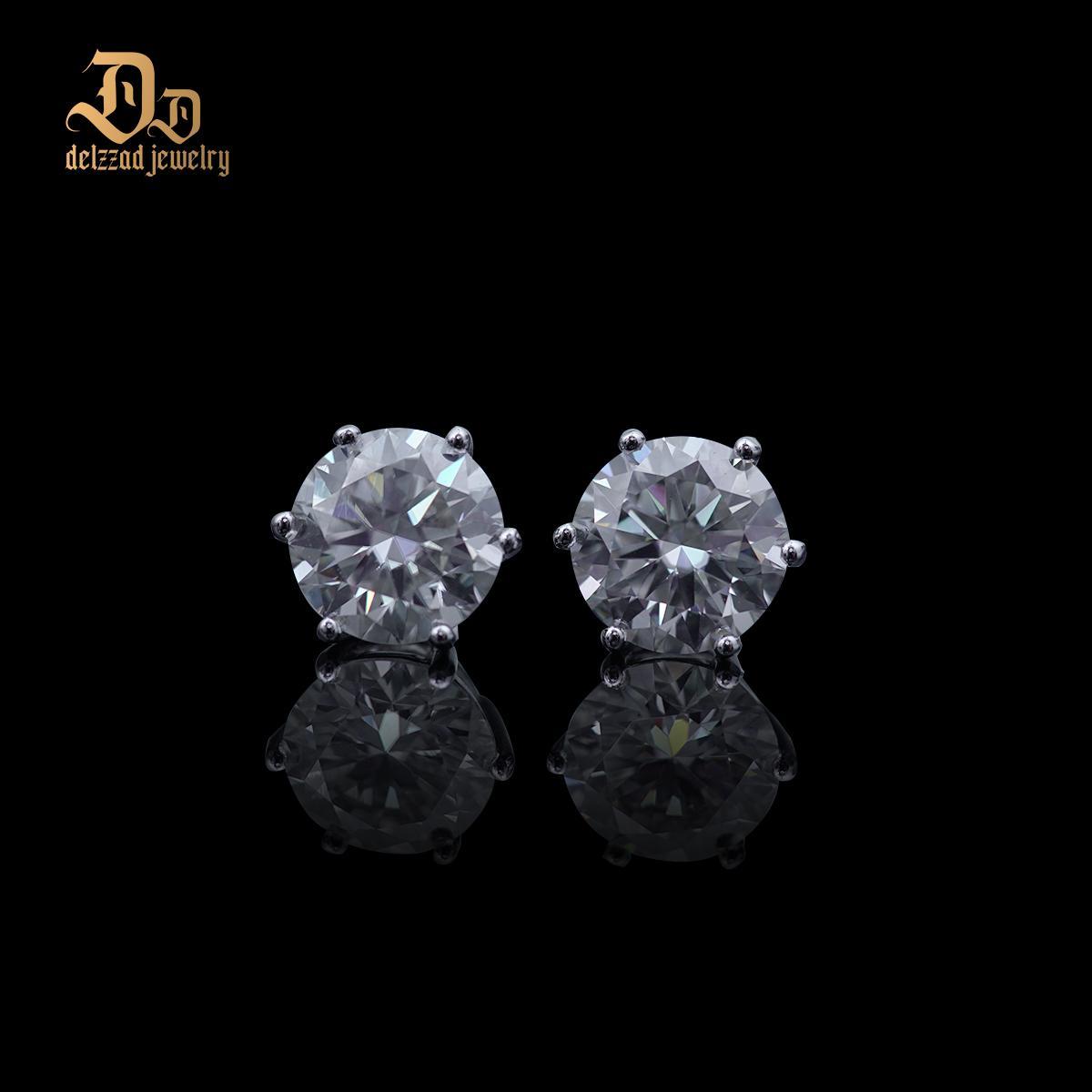 Delzzad S925 0.1-4ct Round Synthetic Moissanite Six Prong Solitaire Stud Earring Valentine's Day Gifts for Men Women