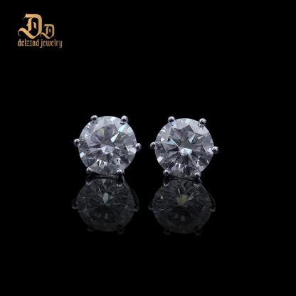 Delzzad S925 0.1-4ct Round Synthetic Moissanite Six Prong Solitaire Stud Earring Valentine's Day Gifts for Men Women