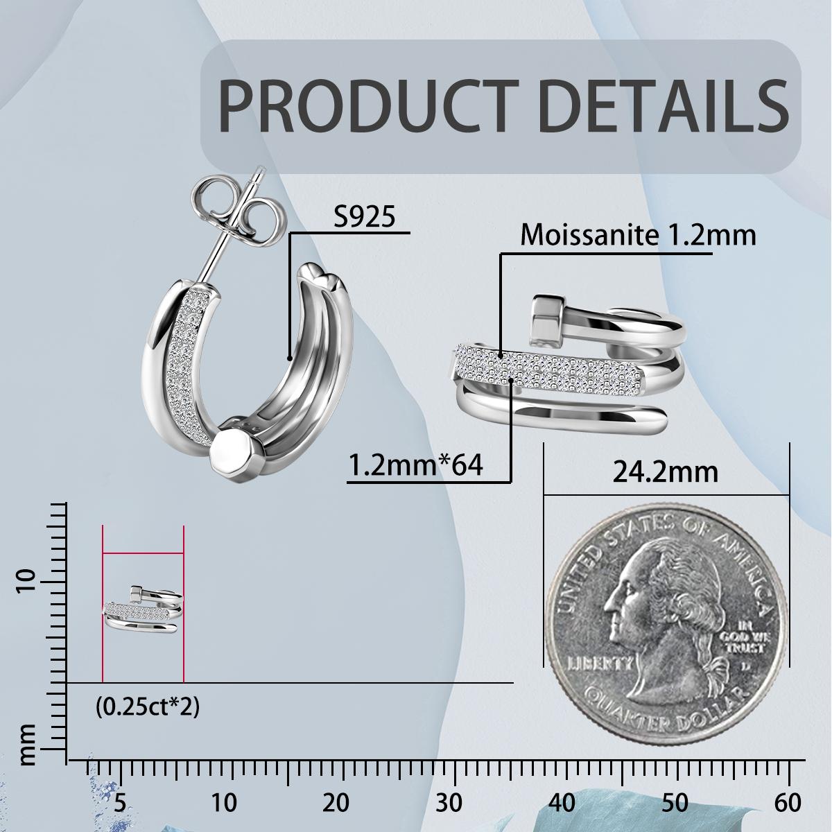 Aesthetic Huggies Hoop Earrings D Color VVS Synthetic Moissanite S925 Stud Unisex Hip Hop Earrings