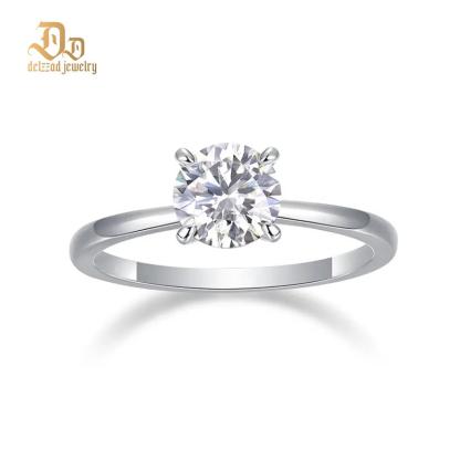 Delzzad S925 1-2ct Round VVS Synthetic Moissanite Solitaire Four-Prong Ring Band Engagement Wedding Valentine's Day Gifts For Her
