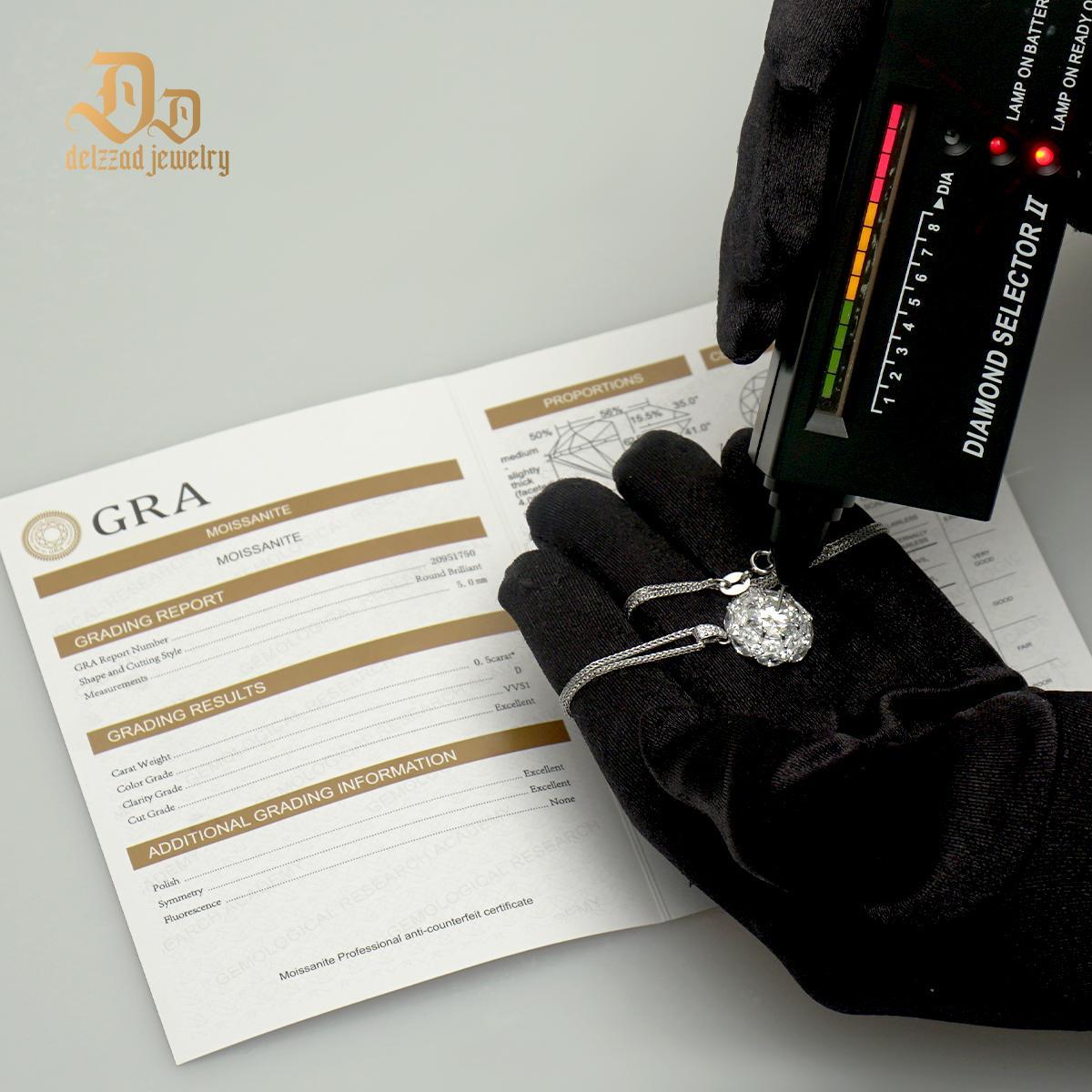 Delzzad S925 Round Synthetic Moissanite Bling Clustered Halo Pendant Necklace