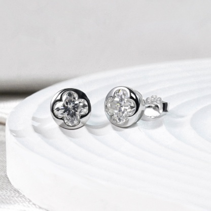 Delzzad Four-Leaf Clover Stud Earrings Lab-Created Moissanite Stud Earring S925 Sterling Silver Moissanite Jewelry Perfect Gift for Men Women Wedding Set