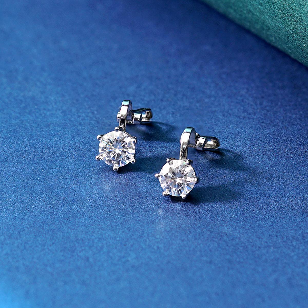 Prong Solitaire Clip-On Earrings S925 VVS Synthetic Moissanite Stud