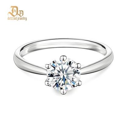 Delzzad S925 1-2ct Round VVS Synthetic Moissanite Classic Six-Prong Ring Band Anniversary Valentine's Day Gifts